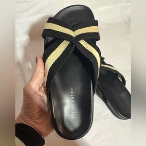 Jenni Kayne Black and Cream Cross-Strap Slide Sandal